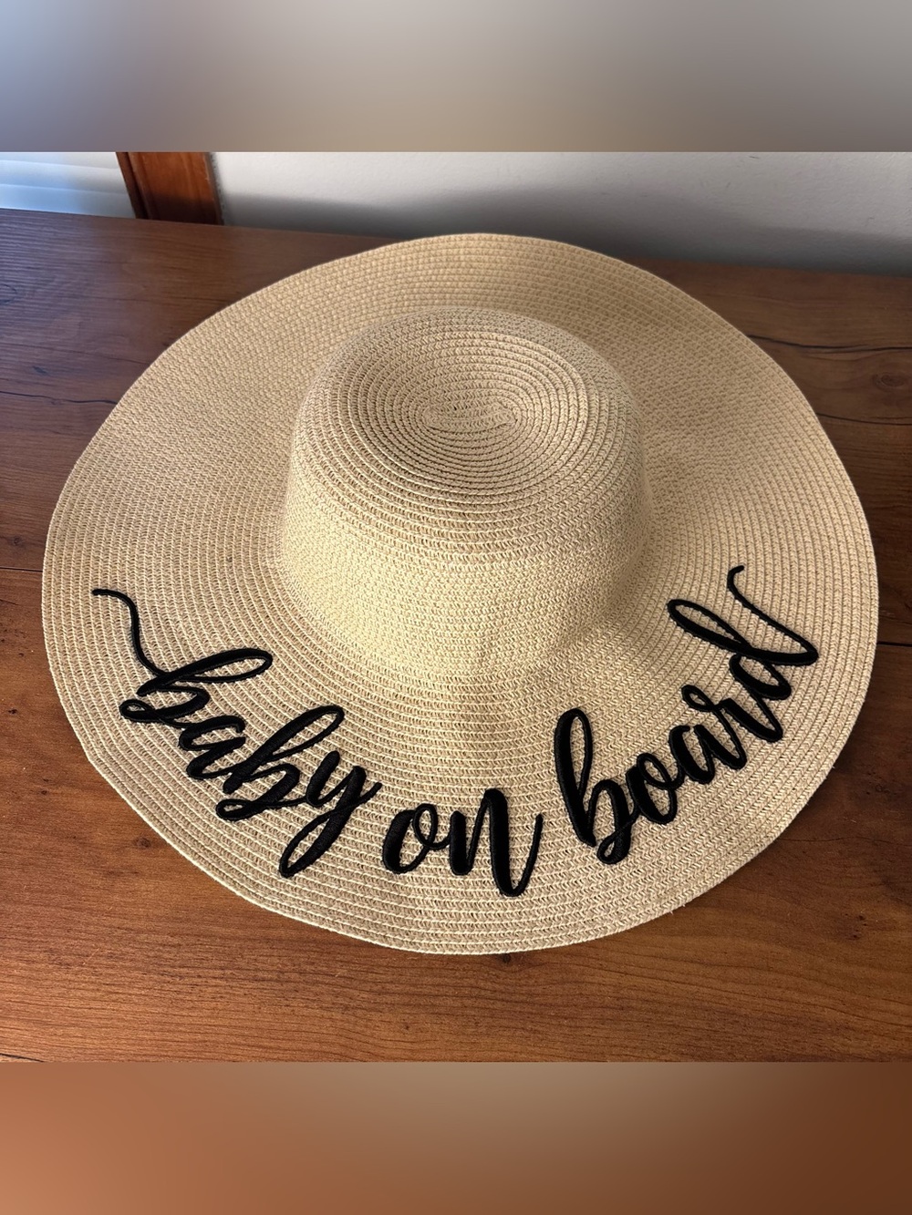 Baby on Board Embroidered Sun Hat Baby Shower Babymoon Straw Beach Hat Summer - Picture 2 of 7